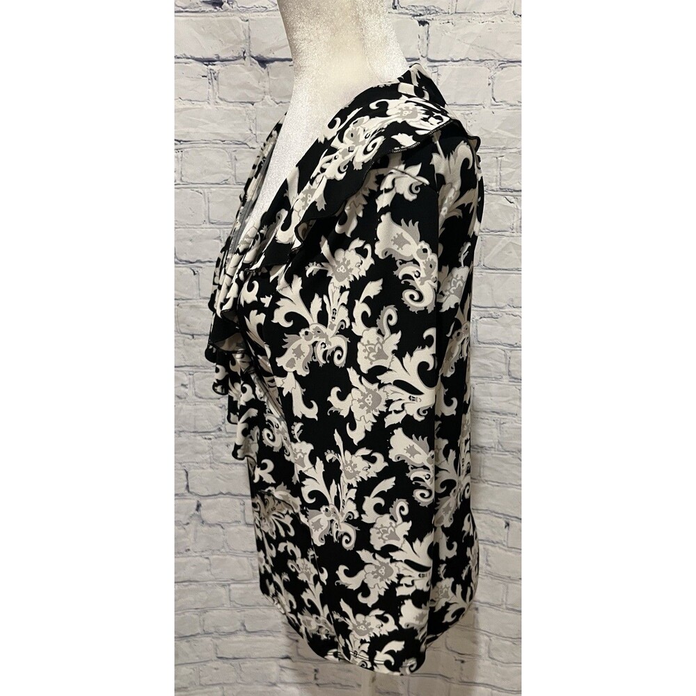 WHITE HOUSE BLACK MARKET WHBM Black & white floral print 3/4 sleeves blouse M - Picture 3 of 6